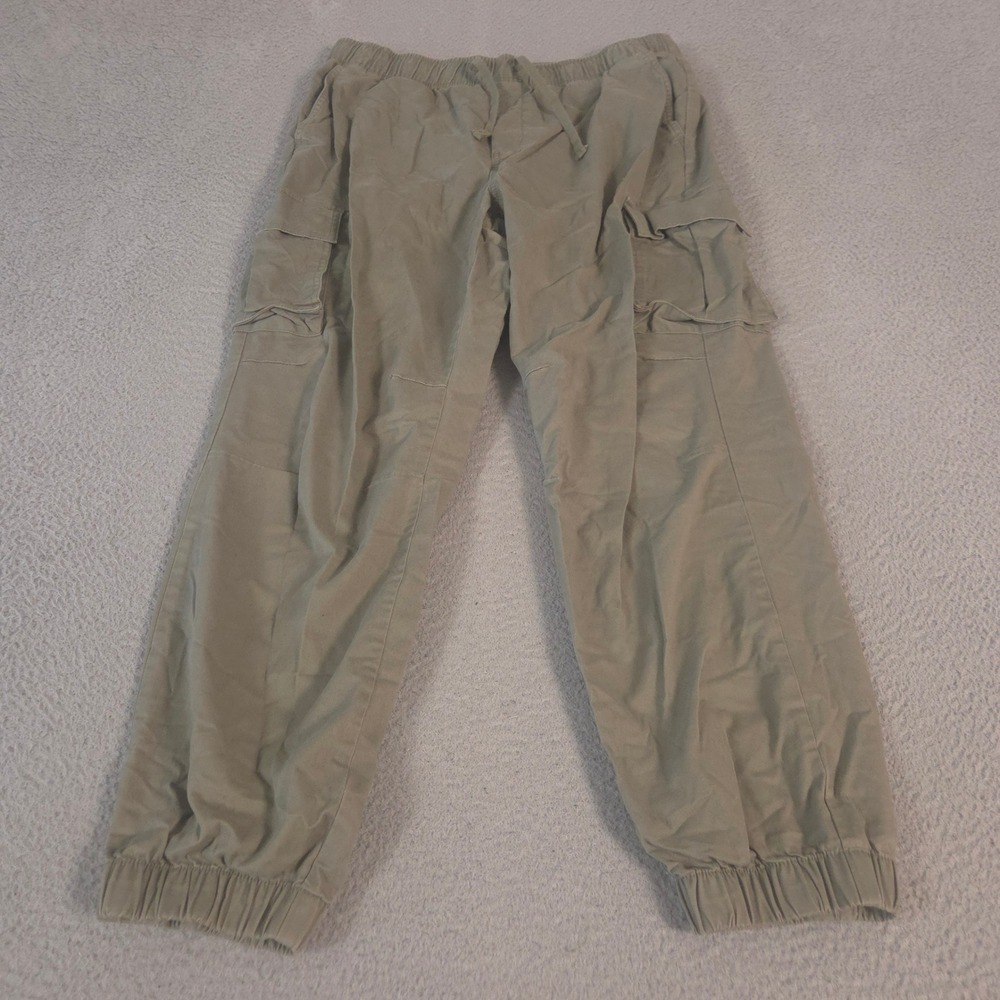 No Boundaries Pants Mens L 36 Olive Nylon Parachute Jogger Elastic Cuff Cargo